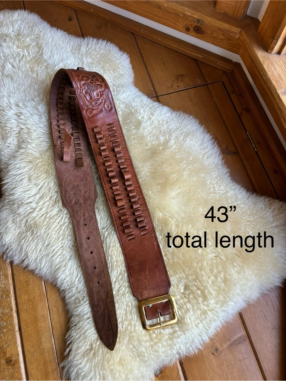 Vintage Tooled Leather Ammo Belt